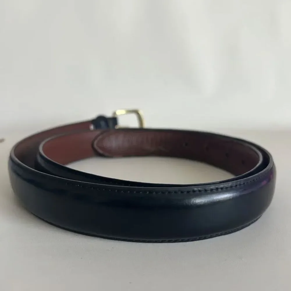 Jos A Bank Mens Dress Belt Black Leather Gold Buckle Pre-Owned Classic From S 40